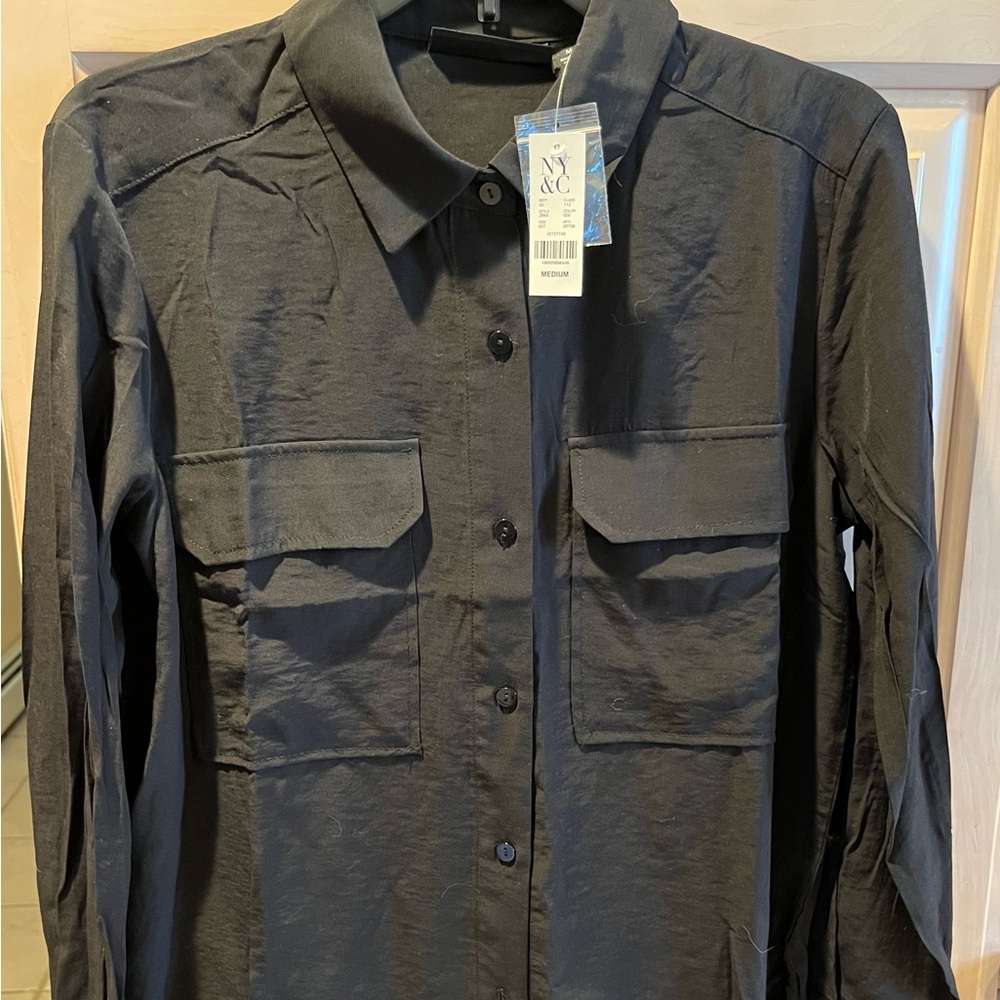 NWT, never worn, NY & Co. black, long sleeve, button-down shirt.